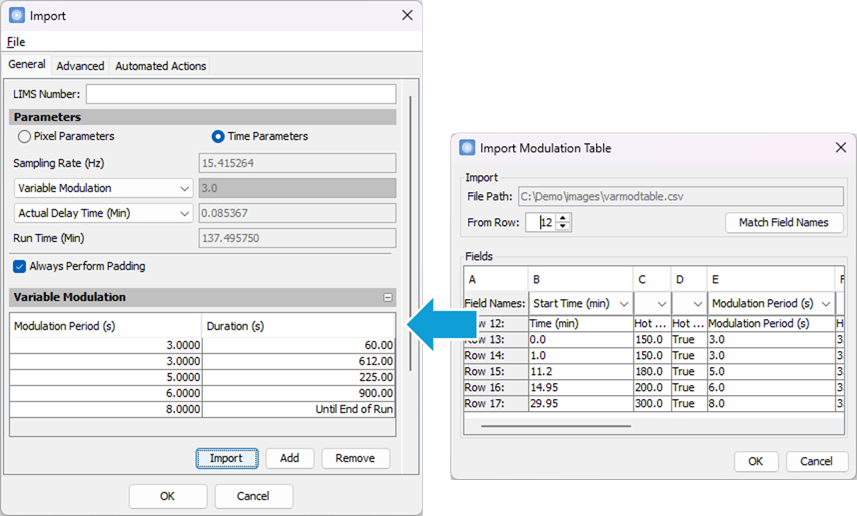 Import Variable Modulation Table